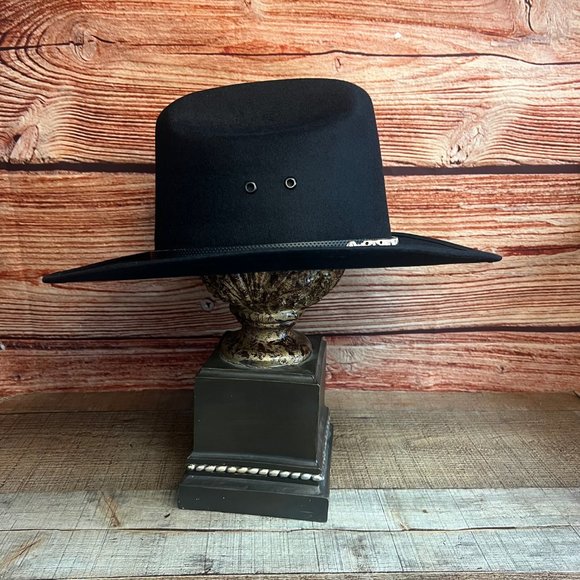 Western Cowboy Tall crown Faux Black Short Brim Felt Hat Tejana Copa Alta Vaquer - Picture 2 of 10